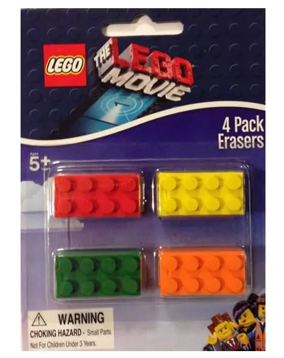Eraser, The LEGO Movie Brick Eraser Set of 4 (Red, Yellow, Green, Orange) blister pack