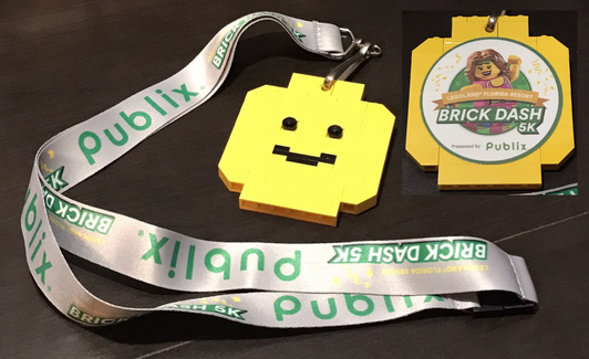 Lanyard with Glued LEGO Minifigure Head Medallion and LEGOLAND Florida Resort Brick Dash 5K Pattern