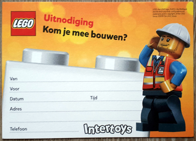 Party Invitation, City Construction Worker Minifigure