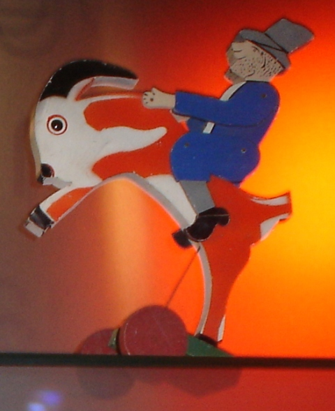 Wooden Pull-Along Goat with a man on his back