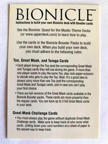 BIONICLE Quest for the Masks: Trading Card Game - Deck Building Instructions