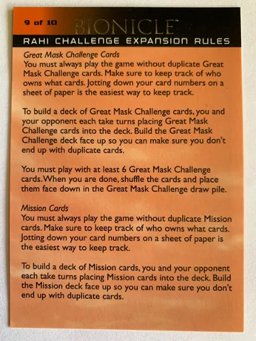 BIONICLE Quest for the Masks: Trading Card Game - Rahi Challenge Expansion Rules 9 & 10