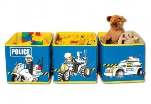 Connectable Toy Bin Set - Blue Police Pattern