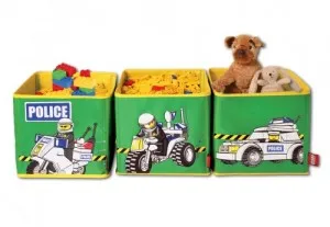 Connectable Toy Bin Set - Green Police Pattern
