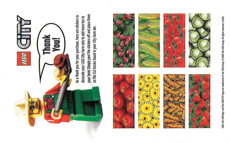 Sticker Sheet, Lego City Farm, Vegetables and Fruit