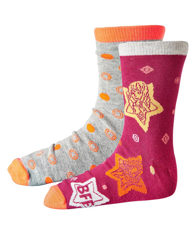 Socks, Lego Friends 2 Pair Set, Gray/Orange and Pink/Orange Girls (Abriel 705)