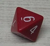 Die, 8 Sides with White Numbers 1 to 8 Pattern