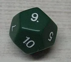 Die, 12 Sides with White Numbers 1 to 12 Pattern