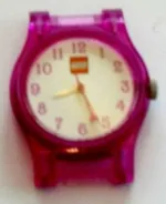 Watch Part, Case Analog, Belville - LEGO Logo, Silver Hour and Minute Hands, Dark Pink Second Hand with Heart