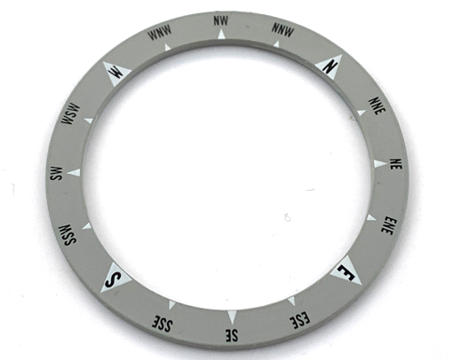 Watch Part, Case Attachment - Bezel Ring Wide with Black Compass Directions and White Triangles Pattern