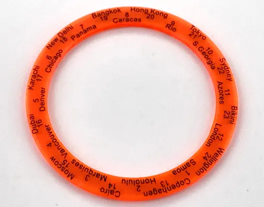 Watch Part, Case Attachment - Bezel Ring Wide with Black Numbers and City Names Pattern