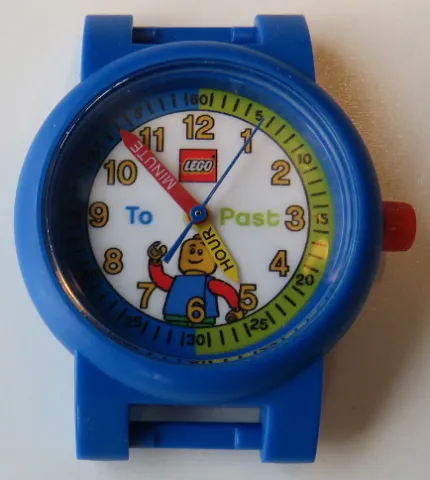 Watch Part, Case Analog - LEGO Logo and Minifigure, Yellow Hour Hand, Red Minute Hand, Blue Second Hand, Labelled Hands