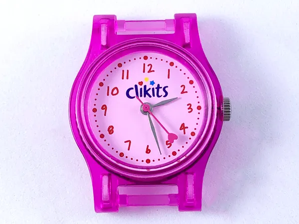 Watch Part, Case Analog, Clikits - Silver Hour and Minute Hands, Dark Pink Second Hand with Heart