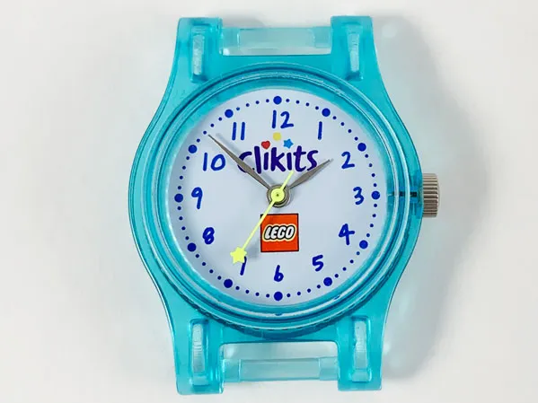 Watch Part, Case Analog, Clikits - LEGO Logo, Silver Hour and Minute Hands, Neon Green Second Hand with Star