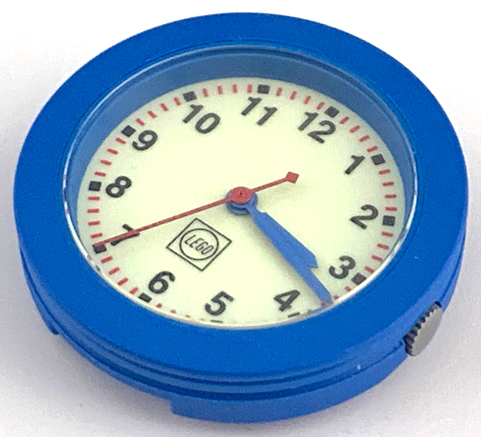 Watch Part, Case Analog - Brick 1 x 1, Blue Hour and Minute Hands, Red Second Hand