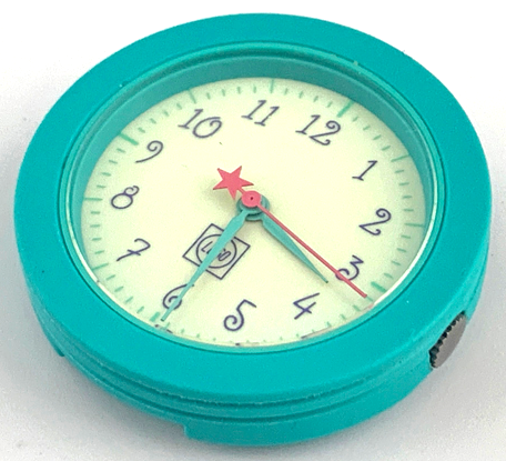 Watch Part, Case Analog - Brick 1 x 1, Light Turquoise Hour and Minute Hands, Dark Pink Second Hand with Star