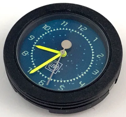 Watch Part, Case Analog - Brick 1 x 1 and Star Field, Neon Green Hour and Minute Hands, Silver Second Hand with Circle, Dark Blue Face with Glow in the Dark Areas