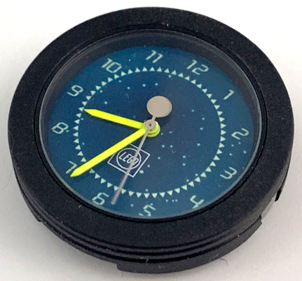 Watch Part, Case Analog - Brick 1 x 1 and Star Field, Neon Green Hour and Minute Hands, Silver Second Hand with Circle, Dark Blue Face