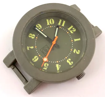 Watch Part, Case Analog - Brick 1 x 1, Black Hour and Minute Hands with Glow in the Dark Areas, Neon Red Second Hand