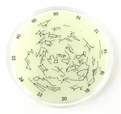 Watch Part, Bezel Attachment Insert - Disc with Black Northern Hemisphere Constellations and Numbers on Glow in the Dark Background Pattern