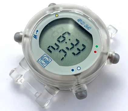 Watch Part, Case Digital - Pearl Light Gray Buttons, White Face, Blue Brick 1 x 1, White '50M', Colored Dots