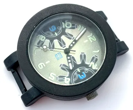Watch Part, Case Analog - Brick 2 x 2 and Gears, Black Hands with Glow in the Dark Areas