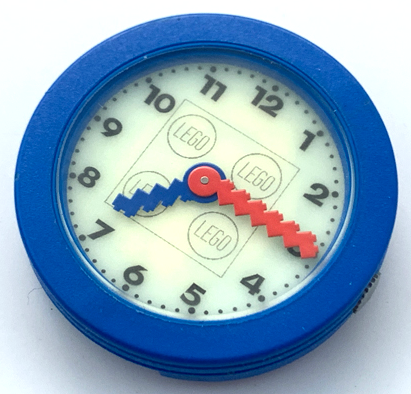Watch Part, Case Analog - Brick 2 x 2, Blue Stacked Bricks Hour Hand, Red Stacked Bricks Minute Hand