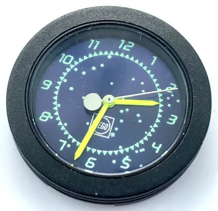 Watch Part, Case Analog - Brick 1 x 1 and Star Field, Neon Green Hour and Minute Hands, Silver Second Hand with Circle, Metallic Dark Blue Face