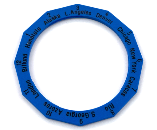 Watch Part, Case Attachment - Bezel Ring 12-Sided with Black Numbers and City Names Pattern on Both Sides