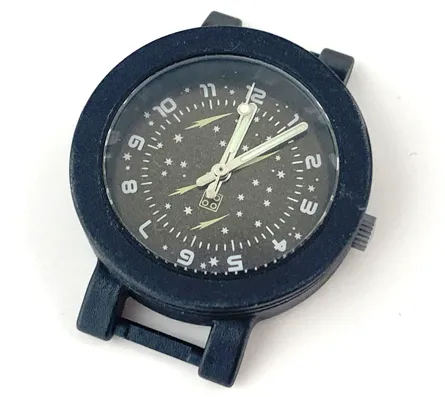Watch Part, Case Analog - Brick 2 x 2 and Stars, Silver Hands with Glow in the Dark Areas