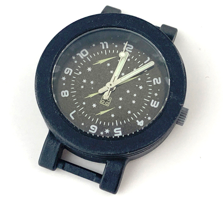 Watch Part, Case Analog - Brick 2 x 2 and Stars, Silver Hands with Glow in the Dark Areas