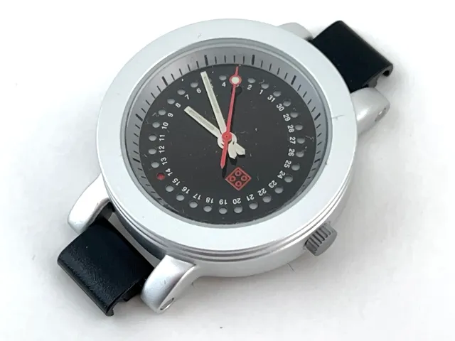 Watch Part, Case Analog, Aluminum - Black Background with Red 2 x 2 Brick