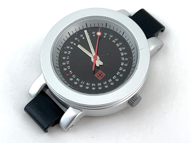 Watch Part, Case Analog, Aluminum - Black Background with Red 2 x 2 Brick