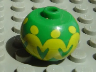 Bead, Globular with Minifigures Holding Hands Pattern