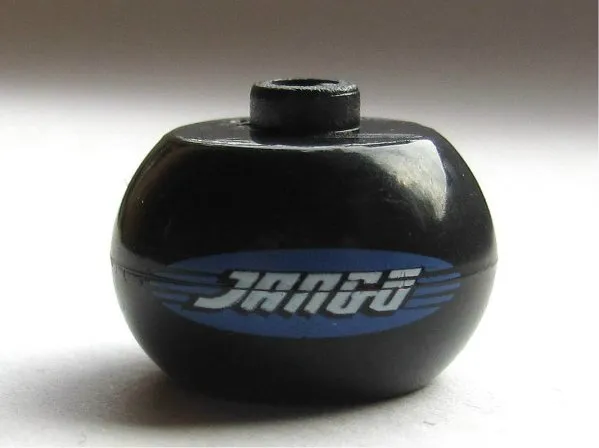 Bead, Globular with SW 'JANGO' in Blue Oval Pattern