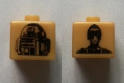 Bead, Square with SW C-3PO and R2-D2 Pattern