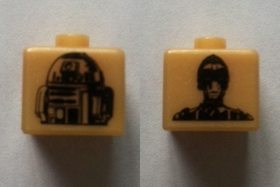 Bead, Square with SW C-3PO and R2-D2 Pattern