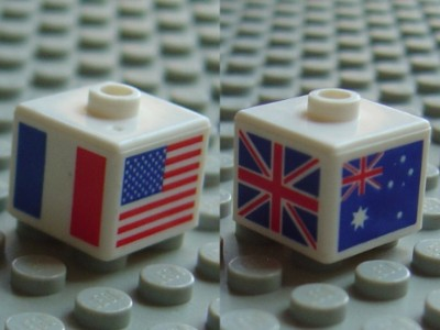 Bead, Square with Flags from USA, France, Great Britain and Australia Pattern