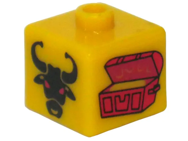 Bead, Square with Castle Treasure Chest and Bull Head Pattern