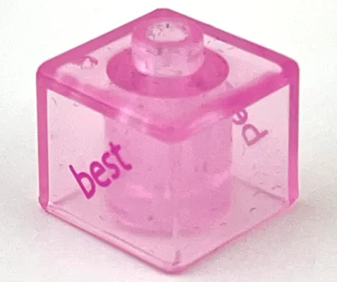 Bead, Square with Dark Pink 'best' Pattern on Opposite Sides