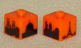 Bead, Square with Four City Skylines Pattern
