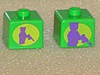 Bead, Square with Joker Silhouette in Lime Circle Pattern on Opposite Sides