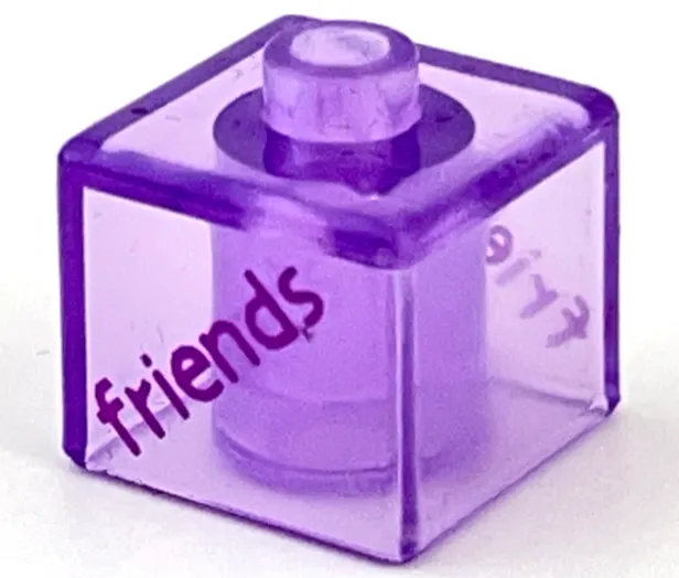 Bead, Square with Purple 'friends' Pattern on Opposite Sides