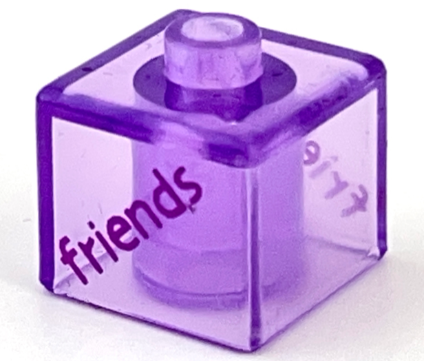 Bead, Square with Purple 'friends' Pattern on Opposite Sides