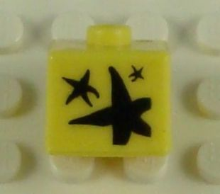 Bead, Square with Black Starfish Pattern