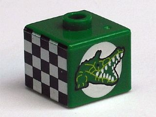 Bead, Square with Alligator / Crocodile and Checkered Flag Pattern (from P1518)