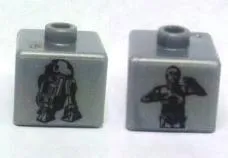 Bead, Square with SW C-3PO and R2-D2 Pattern