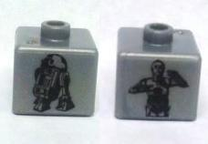 Bead, Square with SW C-3PO and R2-D2 Pattern