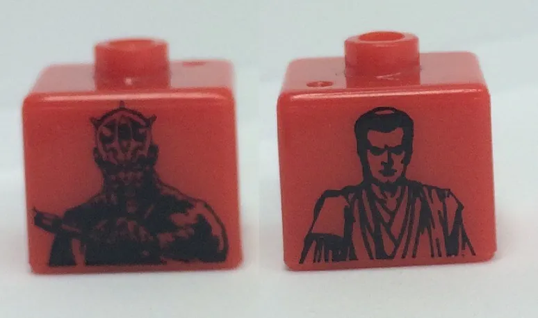Bead, Square with SW Darth Maul and Obi-Wan Kenobi Pattern