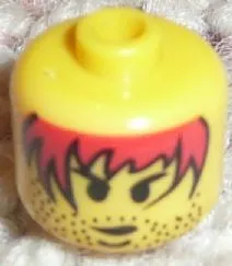 Bead, Cylinder Large with Minifigure Head Pattern, Male Red Hair with Black Outline, Stubble
